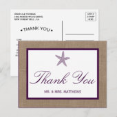 Starfish Burlap Beach Wedding | Kies uw kleur Briefkaart (Voorkant / Achterkant)