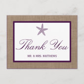 Starfish Burlap Beach Wedding | Kies uw kleur Briefkaart (Voorkant)