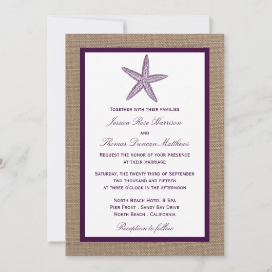 Starfish Burlap Beach Wedding | Kies uw kleur Kaart (Voorkant)