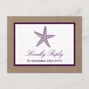 Starfish Burlap Beach Wedding Kies uw kleur Uitnodiging Briefkaart