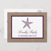Starfish Burlap Beach Wedding | Kies uw kleur Uitnodiging Briefkaart (Voorkant / Achterkant)
