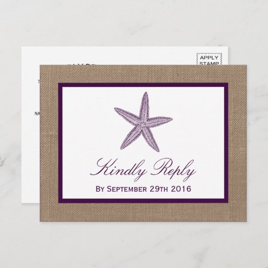 Starfish Burlap Beach Wedding | Kies uw kleur Uitnodiging Briefkaart (Voorkant / Achterkant)