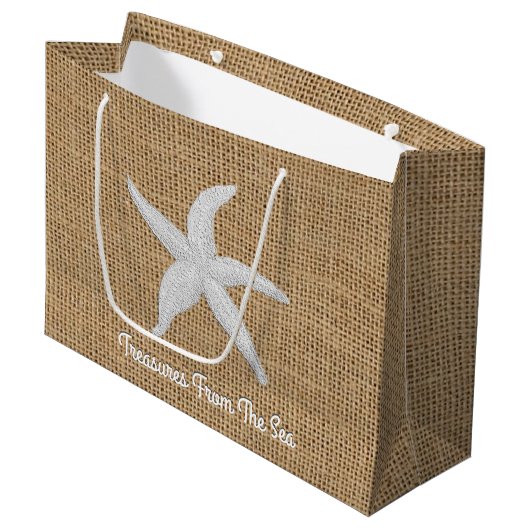 Starfish Burlap personaliseren Groot Cadeauzakje (Voorkant Gekanteld)