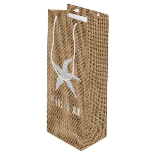 Starfish Burlap personaliseren Wijn Cadeautas (Voorkant Gekanteld)