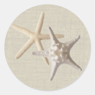 Starfish & Burlap Ronde Sticker
