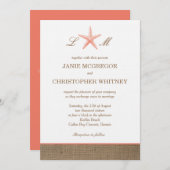 Starfish Burlap Rustic Beach Wedding Invitations Kaart (Voorkant / Achterkant)