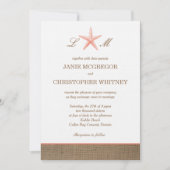 Starfish Burlap Rustic Beach Wedding Invitations Kaart (Voorkant)