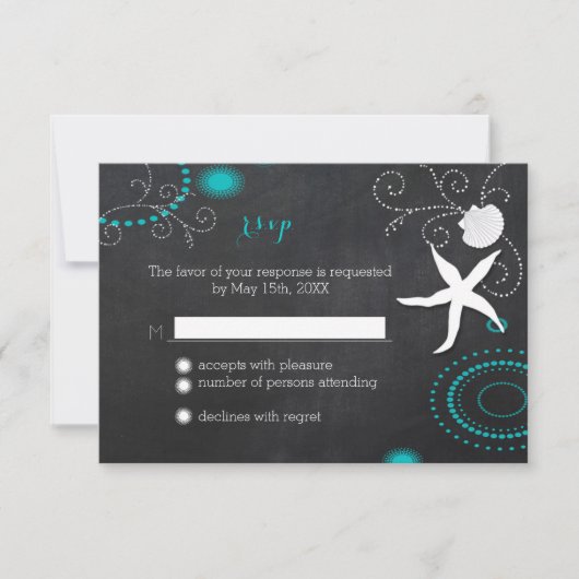 Starfish Chalkboard Beach Wedding RSVP (Voorkant)