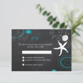 Starfish Chalkboard Beach Wedding RSVP Kaartje (Staand voorkant)