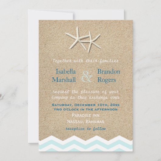 Starfish Chevron Wedding Invitation Kaart (Voorkant)
