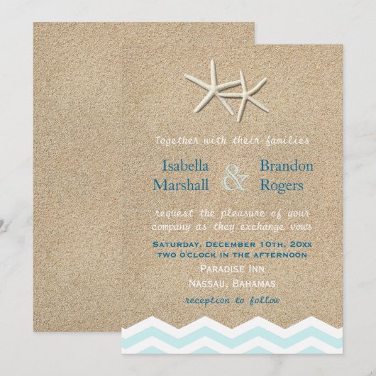 Starfish Chevron Wedding Invitation Kaart (Voorkant / Achterkant)
