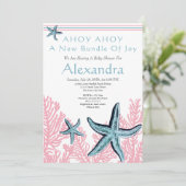 Starfish Coral Baby shower-uitnodiging Stustblauw (Staand voorkant)
