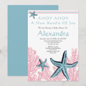 Starfish Coral Baby shower-uitnodiging Stustblauw (Voorkant / Achterkant)