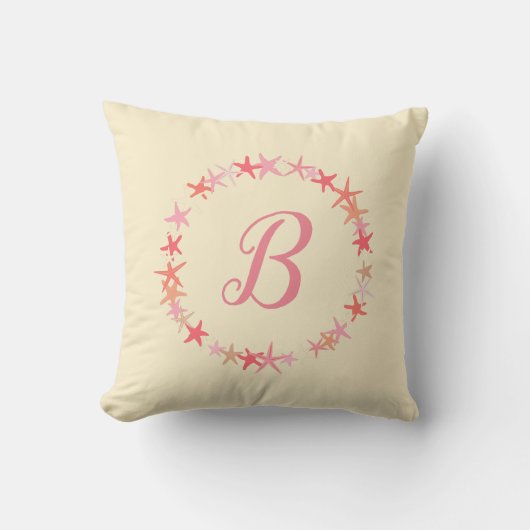 Starfish Coral Pink and Cream Monogram Kussen (Voorkant)
