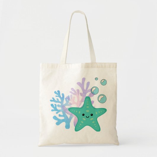 Starfish & Coral Reef Canvas tas – Ocean-Inspired  (Voorkant)