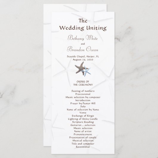 Starfish Couple Flat Double Sided Wedding Program Programmakaart (Voorkant / Achterkant)