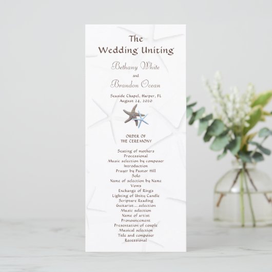 Starfish Couple Flat Double Sided Wedding Program Programmakaart (Staand voorkant)