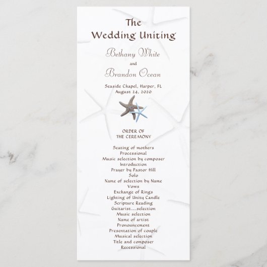 Starfish Couple Flat Double Sided Wedding Program Programmakaart (Voorkant)