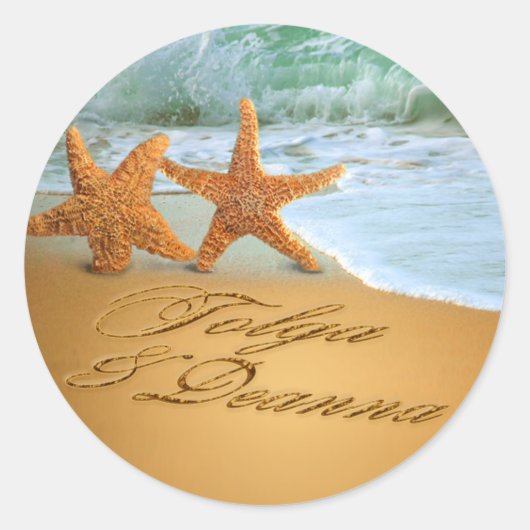 Starfish Couple VRAAGT ME NAMEN IN DE ZAND TE BREN Ronde Sticker (Voorkant)
