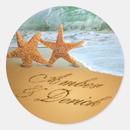 Starfish Couple VRAAGT ME NAMEN IN DE ZAND TE BREN Ronde Sticker (Voorkant)