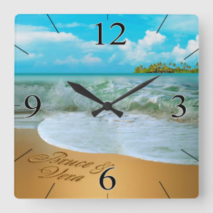 Starfish Couple VRAAGT ME NAMEN IN DE ZAND TE BREN Vierkante Klok