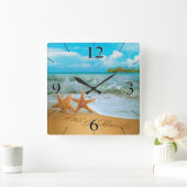 Starfish Couple VRAAGT ME NAMEN IN DE ZAND TE BREN Vierkante Klok (Huis)