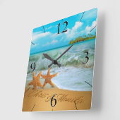 Starfish Couple VRAAGT ME NAMEN IN DE ZAND TE BREN Vierkante Klok (Hoek)