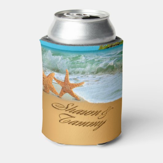 Starfish Couple vraagt om je namen in de zand te l Blikjeskoeler (Blikje Achterkant)