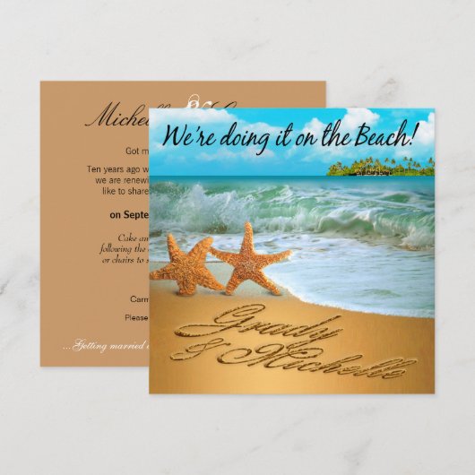 Starfish Couple vraagt om je namen in de zand te l Kaart (Voorkant / Achterkant)