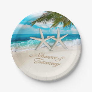 Starfish Couple vraagt om je namen in de zand te l Papieren Bordje