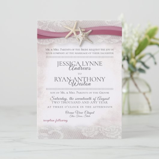 Starfish Cranberry Beach Huwelijksuitnodiging Kaart (Staand voorkant)