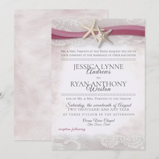 Starfish Cranberry Beach Huwelijksuitnodiging Kaart (Voorkant / Achterkant)