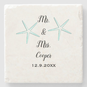 Starfish Custom Couple Name Beach Wedding Trendy Stenen Onderzetter