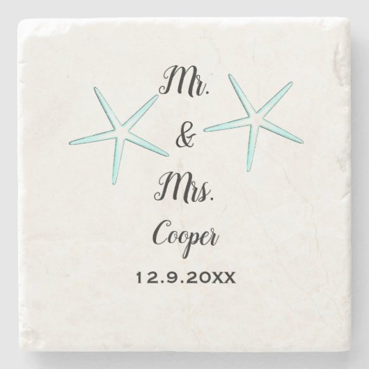 Starfish Custom Couple Name Beach Wedding Trendy Stenen Onderzetter (Voorkant)