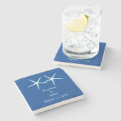Starfish Cute Couple Blue White Nautical Weddings Stenen Onderzetter (Zijkant)