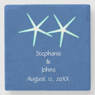 Starfish Cute Couple Blue White Nautical Weddings Stenen Onderzetter