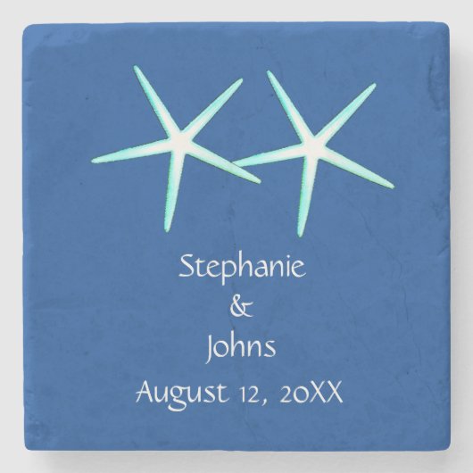 Starfish Cute Couple Blue White Nautical Weddings Stenen Onderzetter (Voorkant)