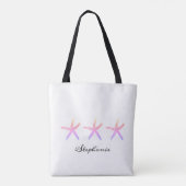 Starfish Cute Nautical Beach Monogrammen roze Whit Tote Bag (Achterkant)