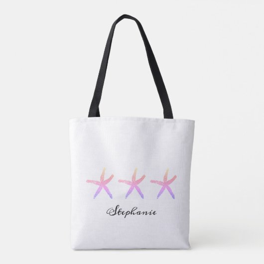 Starfish Cute Nautical Beach Monogrammen roze Whit Tote Bag (Achterkant)