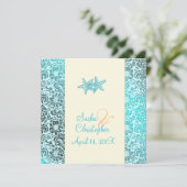 Starfish + damask Wedding Invitting Kaart (Staand voorkant)