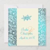 Starfish + damask Wedding Invitting Kaart (Voorkant)