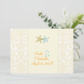 Starfish + damask Wedding Invitting Kaart (Staand voorkant)