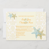Starfish + damask Wedding Invitting Kaart (Achterkant)