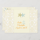 Starfish + damask Wedding Invitting Kaart (Voorkant / Achterkant)