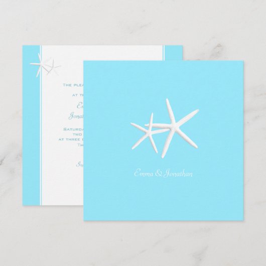Starfish Decorate Aqua Beach Wedding Invitations Kaart (Voorkant / Achterkant)