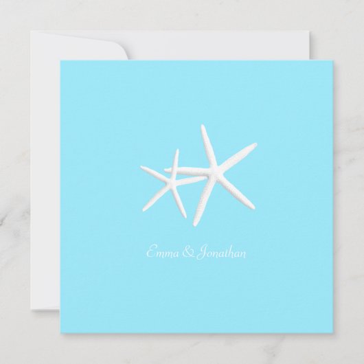 Starfish Decorate Aqua Beach Wedding Invitations Kaart (Voorkant)