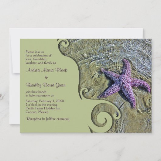 Starfish Destination of Beach Wedding Invitation Kaart (Voorkant)