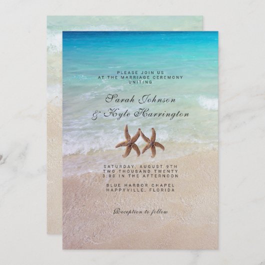 Starfish door Zee Beach Wedding Invitation Kaart (Voorkant / Achterkant)