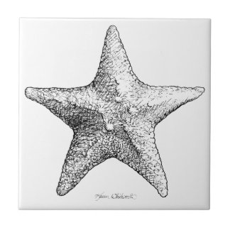 Starfish Drawing Ocean Beach Art Black & White Tegeltje