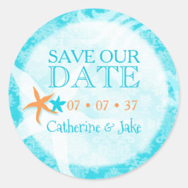Starfish Dream Beach Weddenschap Save the Date Ronde Sticker